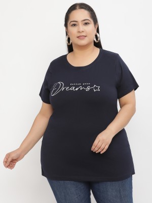 UnaOne Printed Women Round Neck Black T-Shirt