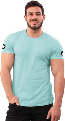 LazyChunks Solid Men Round Neck Light Blue T-Shirt