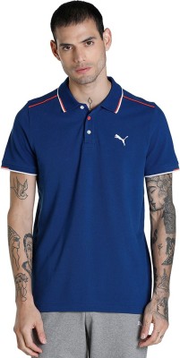 PUMA Solid Men Polo Neck Blue T-Shirt