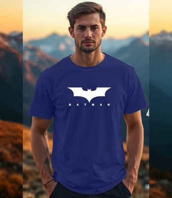 @WEAR Printed, Superhero Men Round Neck Navy Blue T-Shirt