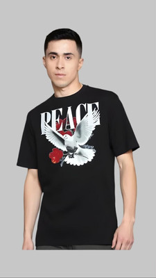Royal Creations By Rv Printed Men Round Neck Black T-Shirt