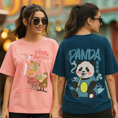 Fabflee Printed Women Round Neck Multicolor T-Shirt