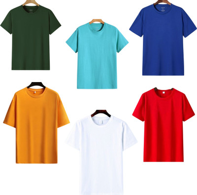 P collection Solid Men Round Neck White, Orange, Red, Light Blue, Green, Dark Blue T-Shirt