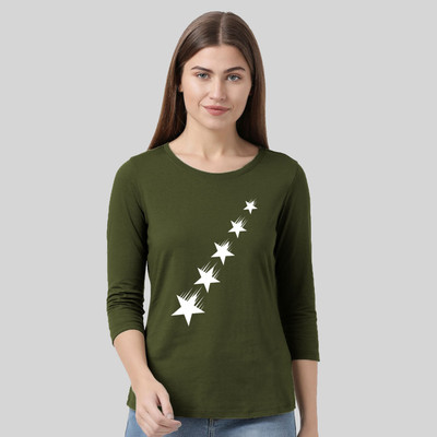 Nilan Tees Wear Printed Women Round Neck Green T-Shirt