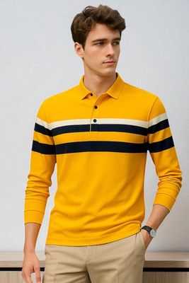Autna Colorblock Men Polo Neck Yellow T-Shirt
