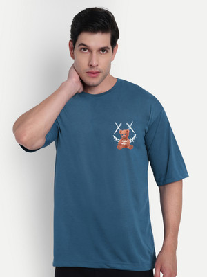 Benny Brooks Printed Men Round Neck Blue T-Shirt