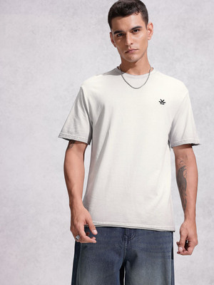 WROGN Solid Men Round Neck Grey T-Shirt