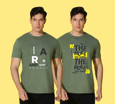 WOOSTRO Typography Men Round Neck Grey T-Shirt