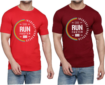 WOOSTRO Printed Men Round Neck Red, Maroon T-Shirt