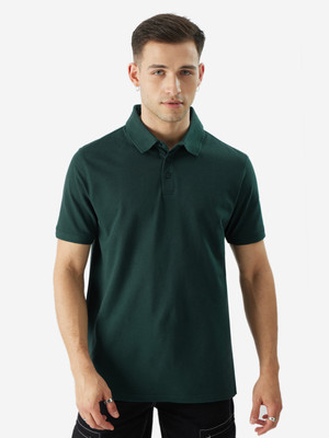 The Souled Store Solid Men Polo Neck Green T-Shirt