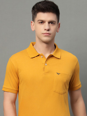 RISS CLOTHING Solid Men Polo Neck Yellow T-Shirt