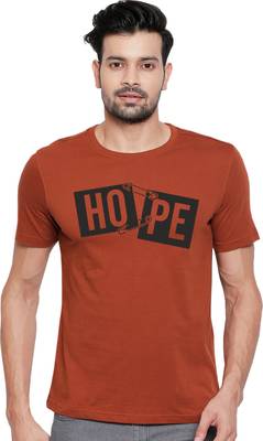Tee town Graphic Print Men Round Neck Brown T-Shirt