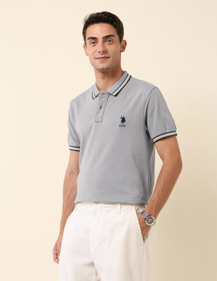 U.S. POLO ASSN. Solid Men Polo Neck Grey T-Shirt