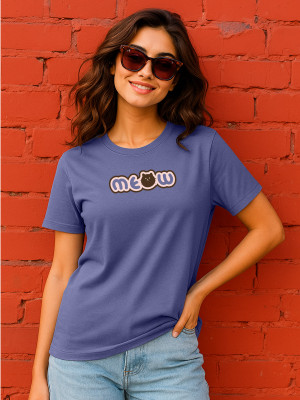 JUNEBERRY Printed Women Round Neck Dark Blue T-Shirt