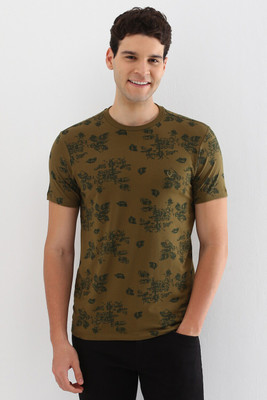 Allen Solly Printed Men Crew Neck Brown, Blue T-Shirt