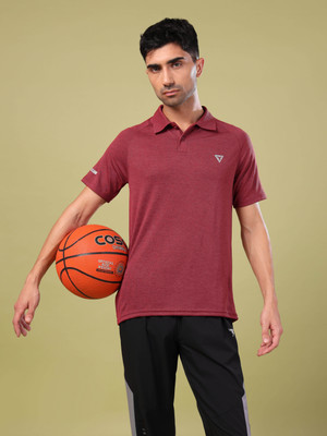 TECHNOSPORT Solid Men Polo Neck Red T-Shirt