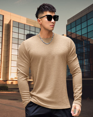 METRONAUT Solid Men Round Neck Beige T-Shirt