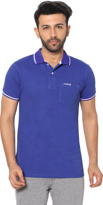 LA'eNviE Solid Men Polo Neck Blue T-Shirt