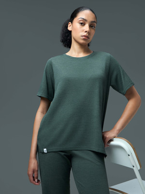 TECHNOSPORT Self Design Women Round Neck Green T-Shirt