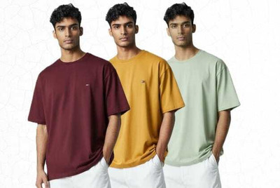 ALPINE STYLE Solid Men Round Neck Maroon, Yellow, Light Green T-Shirt