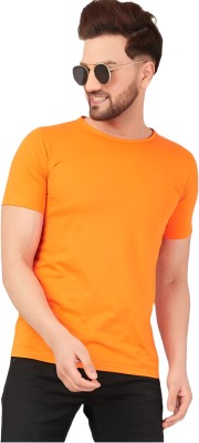 LIVAX COTTY Solid Men Round Neck Orange T-Shirt