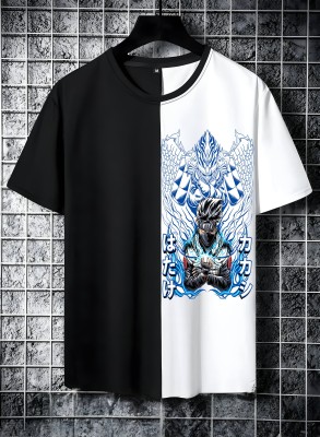 Urban Tiger Printed Men Round Neck Black, White T-Shirt