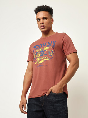 LEE Printed Men Round Neck Brown T-Shirt