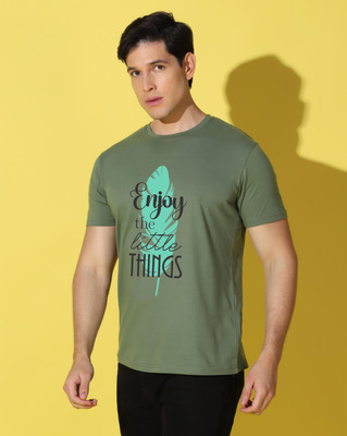 WOOSTRO Printed Men Round Neck Light Green T-Shirt