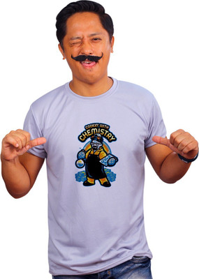 Mooch Wale Printed Men Round Neck Grey T-Shirt