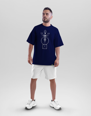 Hippie Shippie Graphic Print Men Round Neck Dark Blue T-Shirt