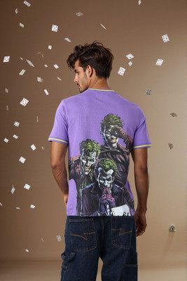 The Indian Garage Co. Printed Men Crew Neck Purple T-Shirt
