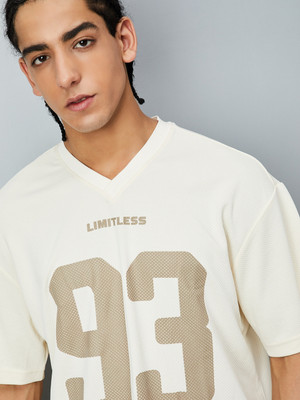 MAX Printed Men Round Neck Beige T-Shirt