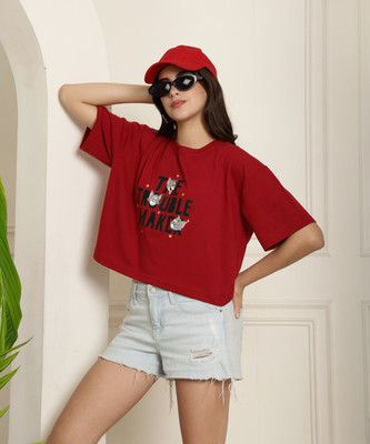 DreamBe Graphic Print Women Round Neck Maroon T-Shirt