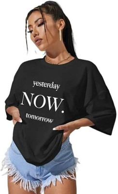 METRONAUT Printed Women Round Neck Black T-Shirt