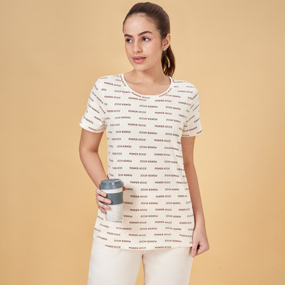 Ajile By Pantaloons Printed Women Round Neck White T-Shirt