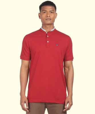 Arrow Sport Solid Men Mandarin Collar Red T-Shirt