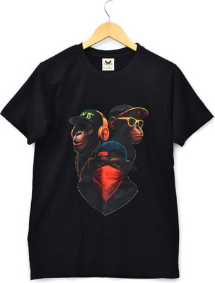 KALOTH Printed Men Round Neck Black T-Shirt