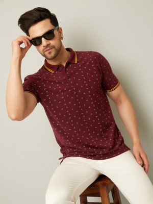 AAITHAN Printed Men Polo Neck Maroon T-Shirt