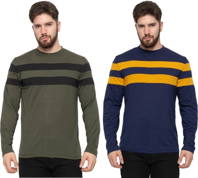 EMERALD Striped Men Round Neck Dark Green T-Shirt