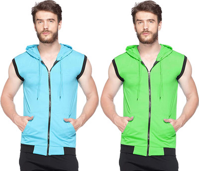 Adorbs Solid Men Hooded Neck Blue T-Shirt