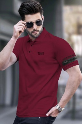 TRIPR Solid Men Polo Neck Maroon T-Shirt