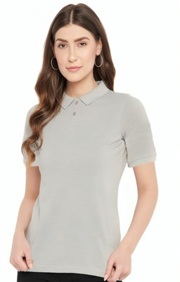 PP PRODUCTIONS Solid Women Polo Neck Grey T-Shirt
