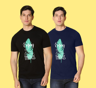 WOOSTRO Printed Men Round Neck Multicolor T-Shirt