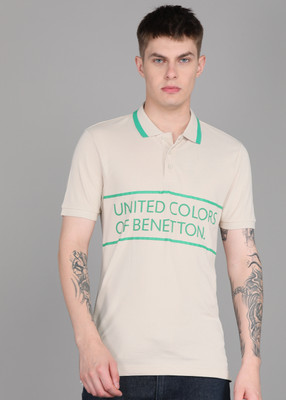 United Colors of Benetton Solid Men Polo Neck Beige T-Shirt
