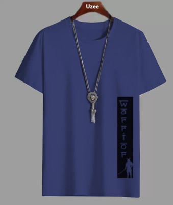 UZee Printed, Typography Men Round Neck Dark Blue T-Shirt