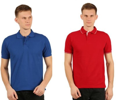 HAYATI Solid Men Round Neck Red, Blue T-Shirt