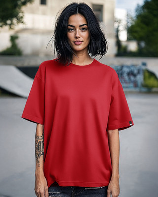 BEWAKOOF Solid Women Round Neck Red T-Shirt