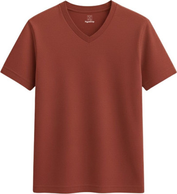HypeDrip Solid Men V Neck Orange T-Shirt