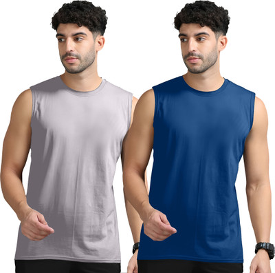 Moordale Solid Men Round Neck Grey, Dark Blue T-Shirt