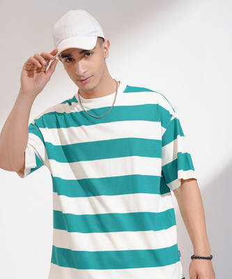 HIGHLANDER Striped Men Round Neck White T-Shirt